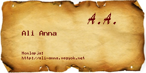 Ali Anna névjegykártya